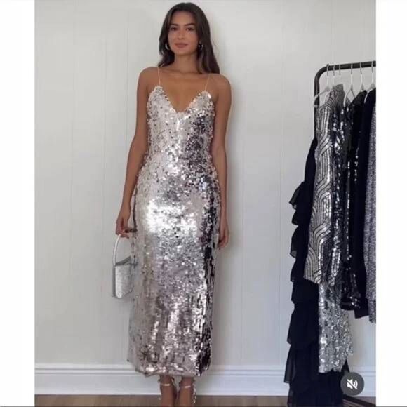 SILVER STRAPPY SEQUIN DRESS ZARA - Picture 2 of 16